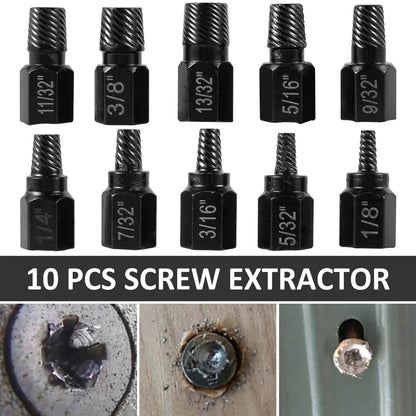 10-Piece Screw Extractor Kit - Alloy Steel Damaged Screw Remover Drill Bits & Bolt Stud Removal Set