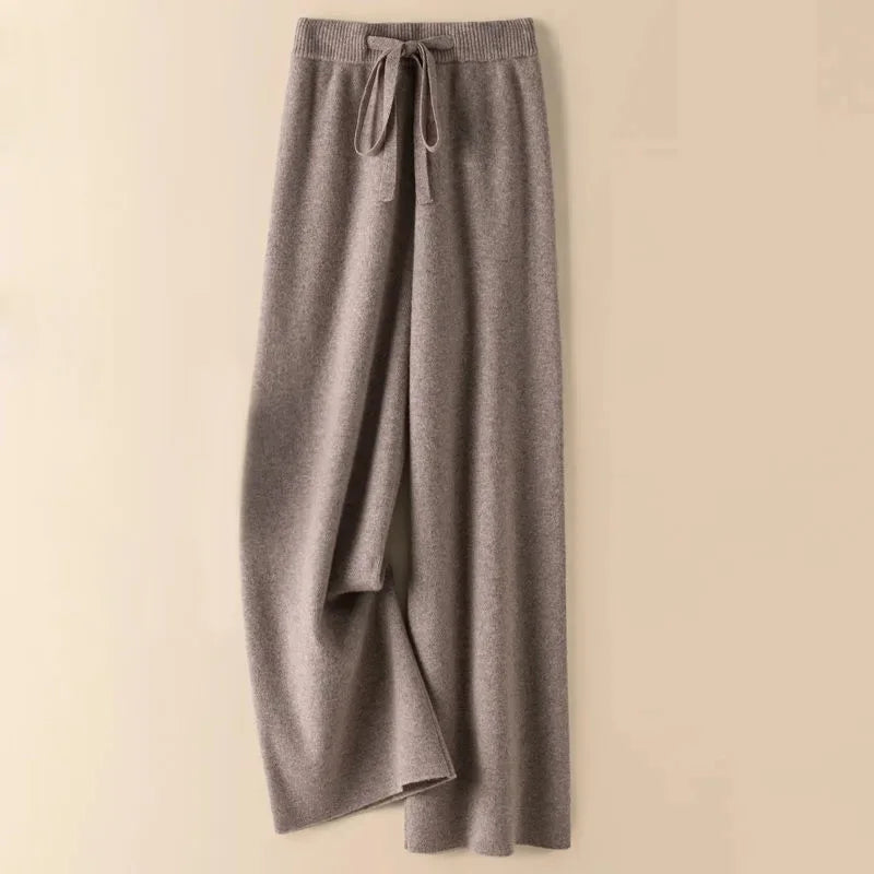 Thick Warm Knitted Pants - Women's High Waist Soft Elastic Straight Leg Ankle-Length Korean Fashion Trousers