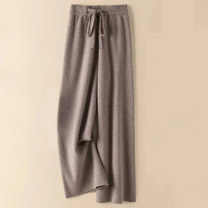 Thick Warm Knitted Pants - Women's High Waist Soft Elastic Straight Leg Ankle-Length Korean Fashion Trousers