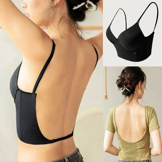 Women’s Invisible U-Plunge Bra - Backless Push-Up Strapless Lingerie with Transparent Straps for Dresses and Tops