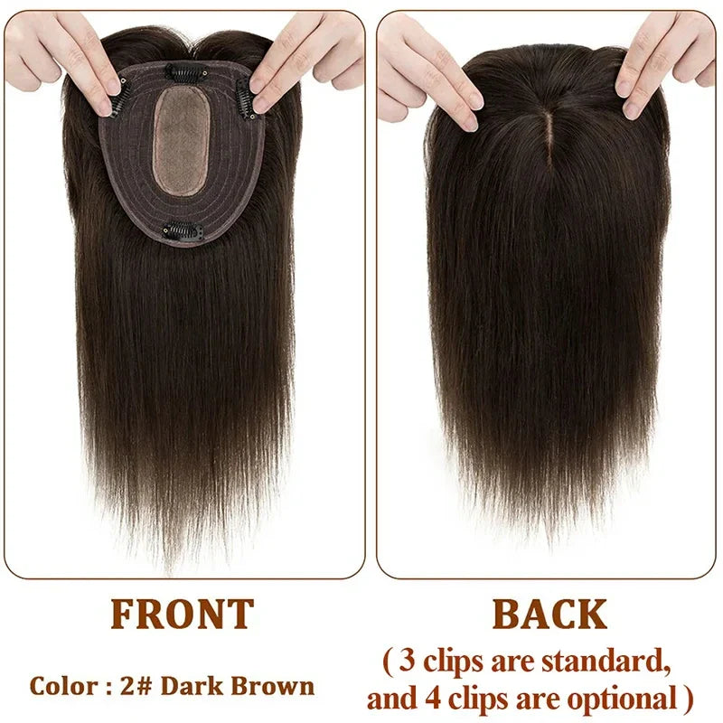Silk Top Swiss Lace Clip-In Topper – Straight Real Human Hair Toupee with Bangs, Breathable & Soft, Blonde Color