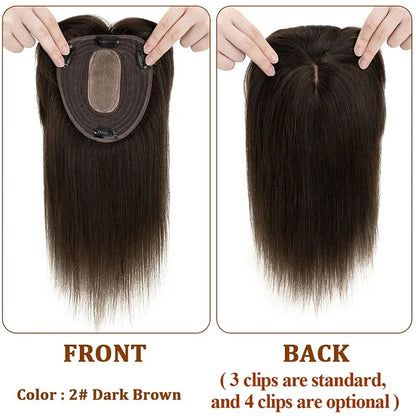 Silk Top Swiss Lace Clip-In Topper – Straight Real Human Hair Toupee with Bangs, Breathable & Soft, Blonde Color