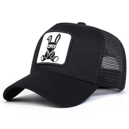 Cartoon Rabbit Embroidery Cap - Adjustable Mesh Baseball Hat with Sun Protection for Spring & Summer Outdoor Wear