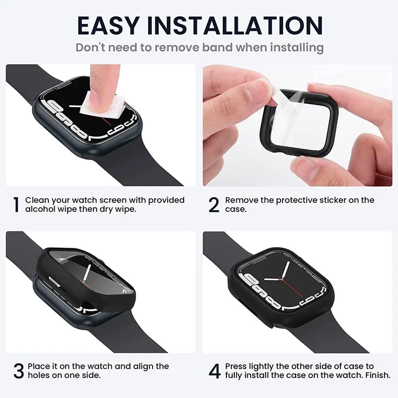 Apple Watch Glass Case Cover - Full Screen Protector for Series 9, 8, 7, 6, SE & iWatch 38mm-45mm