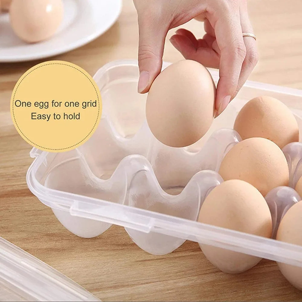 Egg Storage Box with Lid - Transparent Fresh Preservation Fridge Organizer 10/18 Grid Egg Holder Rack for Kitchen