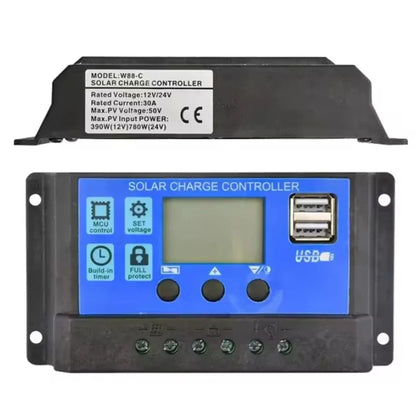 Solar Charge Controller - 12V/24V PV Regulator with LCD Display Dual USB 5V Output Load Discharge for Solar Panels