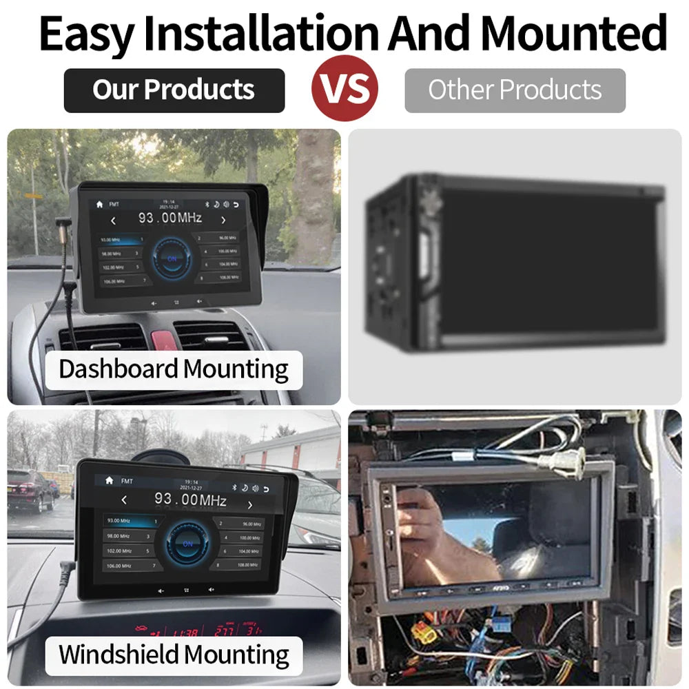 Grandnavi 7-Inch Universal Car Multimedia Touch Screen – Wireless CarPlay & Android Auto Video Player for Vehicles
