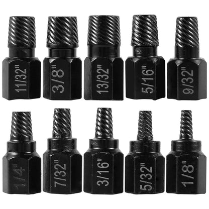 10-Piece Screw Extractor Kit - Alloy Steel Damaged Screw Remover Drill Bits & Bolt Stud Removal Set