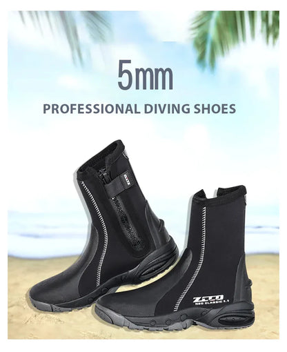 5mm Neoprene Dive Boots with Side Zipper – Wetsuit Shoes for Men & Women, Snorkeling & Scuba Diving Water Sports Accessories