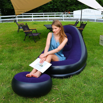 Inflatable Folding Lounge Chair Set - Portable Lazy Sofa Recliner Bed & Outdoor Footstool