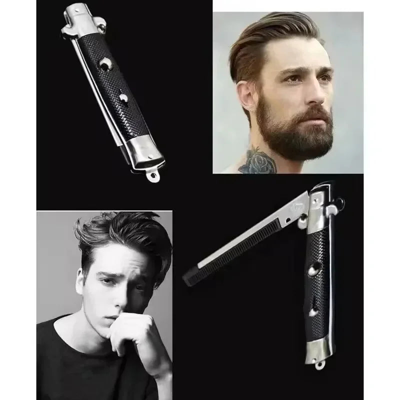 2PCS Folding Spring Comb - Automatic Pocket Hair Brush & Butterfly Style Men's Grooming Accessory
