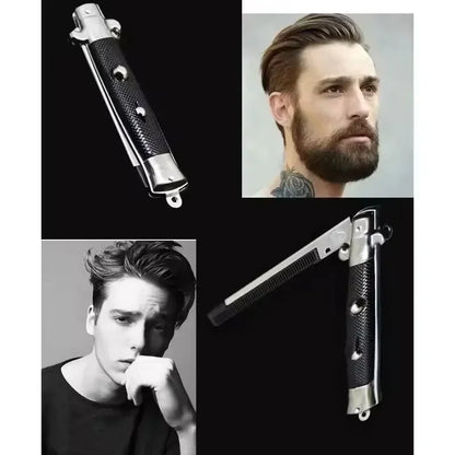 2PCS Folding Spring Comb - Automatic Pocket Hair Brush & Butterfly Style Men's Grooming Accessory