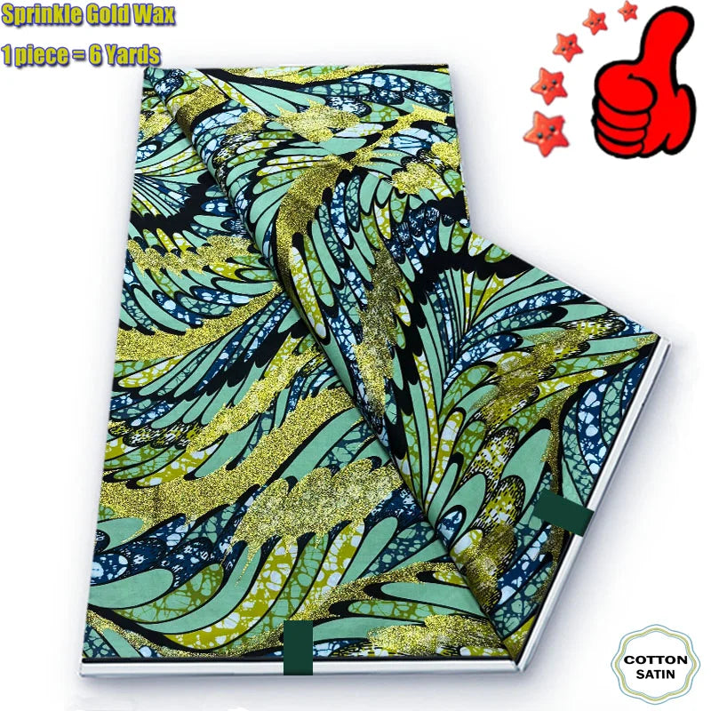 2026 African Real Wax Fabric - 100% Cotton Ankara Glitter Gold Print Batik Pagne for Women’s Fashion & Sewing