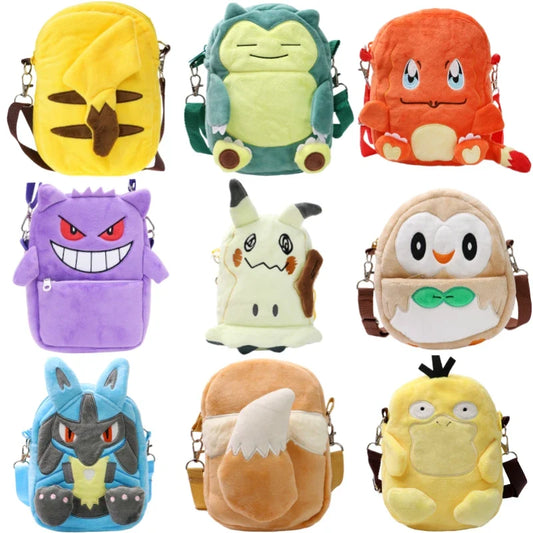 Pokemon Plush Shoulder Bag - Gengar Lucario Mimikyu Snorlax Pikachu Anime Kawaii Toy Gift for Kids