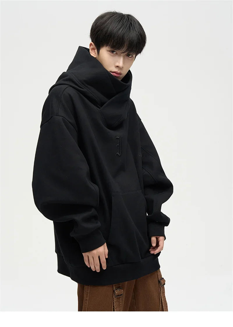 Autumn Ninja Streetwear Turtleneck Hoodie - Men's Embroidered Y2K Vintage Fleece Sweatshirt, Hip Hop Fashion