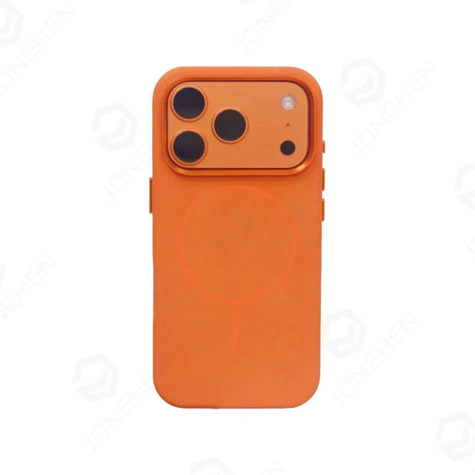 Business Matte Leather MagSafe Case - Magnetic Alloy Lens Cover for iPhone 13, 14, 15, 16 & 17 Air/Pro Max
