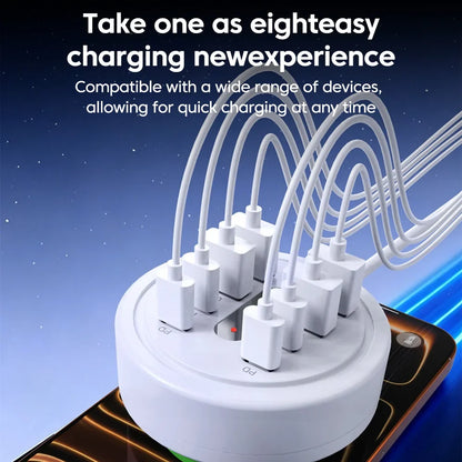 8-Port 66W Desktop Charging Station - 4 USB + 4 USB-C Fast Charger for Home & Travel