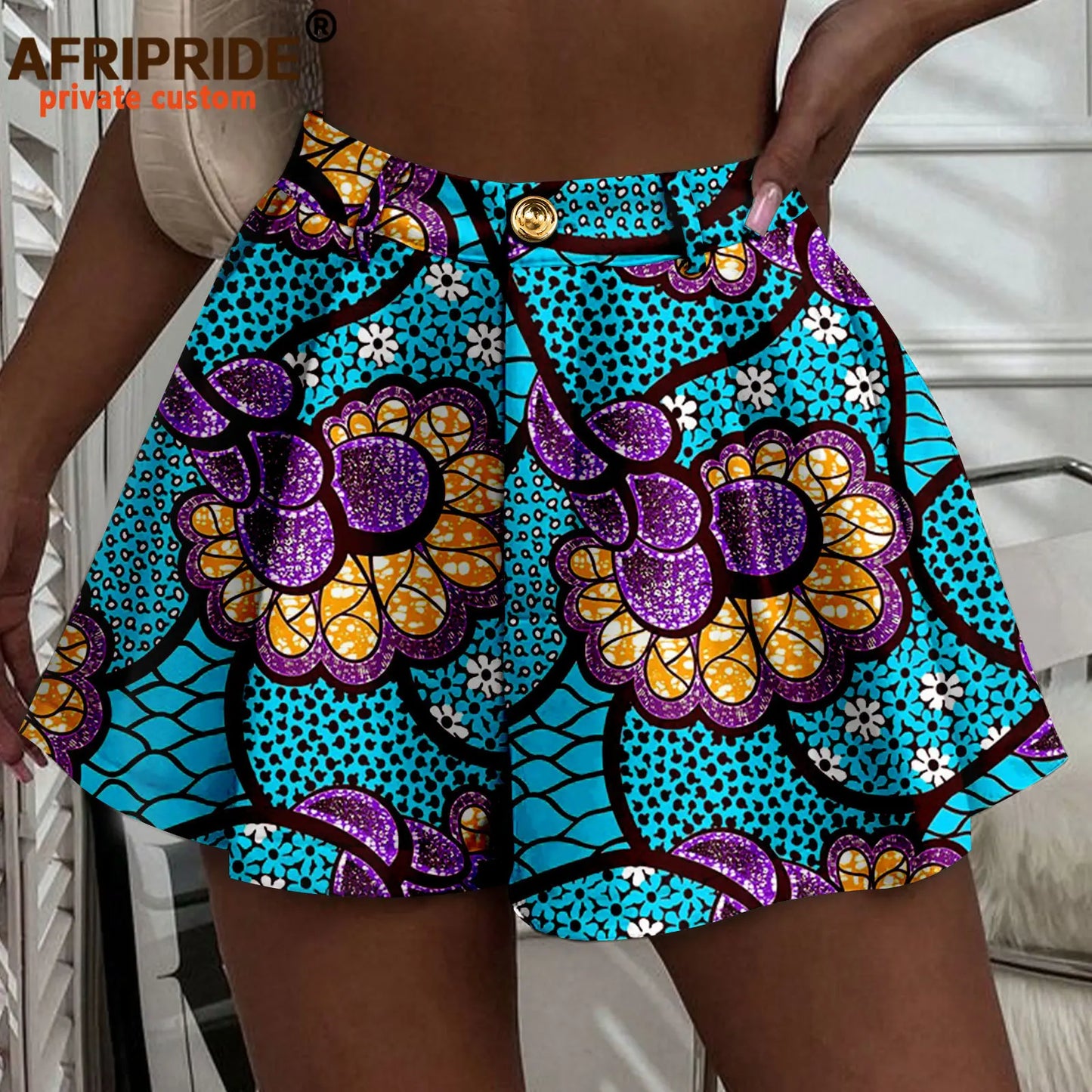 Women's Running Shorts - High Waist Elastic Athletic Shorts with Pockets Ankara Print