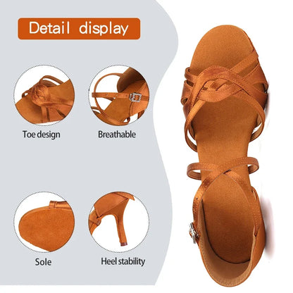 DKZSYIM Women’s Latin Dance Shoes - Ballroom Tango Salsa Party Shoes with Suede Soles and Elegant Sandal Design