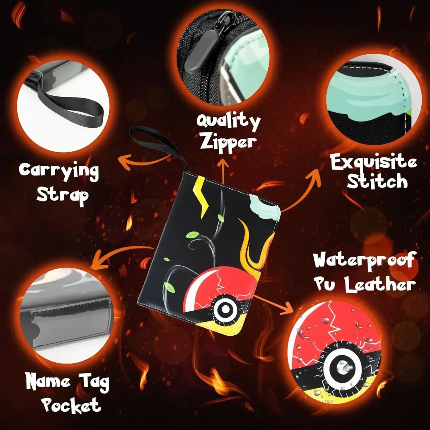 Pokemon Trading Card Binder – Custom Collection Holder with 50 Sleeves, 400 Pockets for Cards