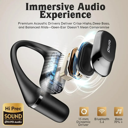 Ohayo Open-Ear Earphones - Bluetooth 5.4 Air Conduction Wireless Sports Earbuds IPX6 Waterproof Headphones With Mic