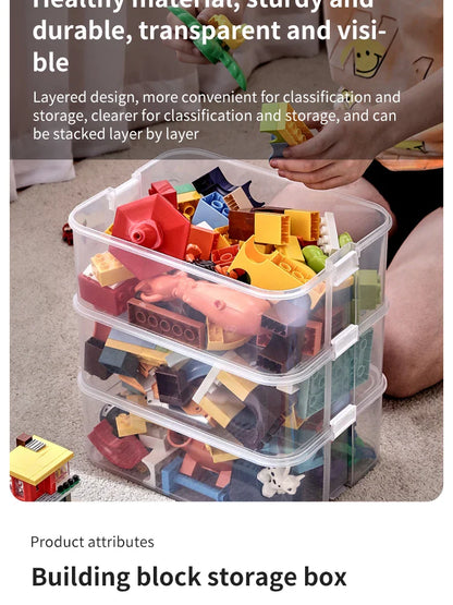 Stackable Building Blocks Toy Storage Box for Kids – Brick-Shaped Plastic Container with Lid – Toy Organizer & Sundries Bin