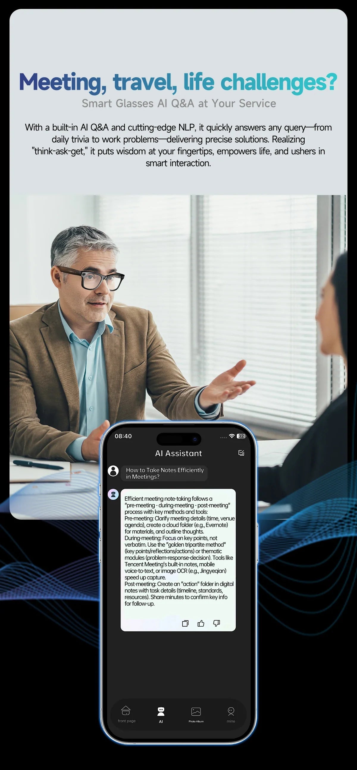 LIGE AI Smart Glasses — 8MP Camera, Video Recording, 100+ Languages Translation, Bluetooth Call & Music for Men & Women
