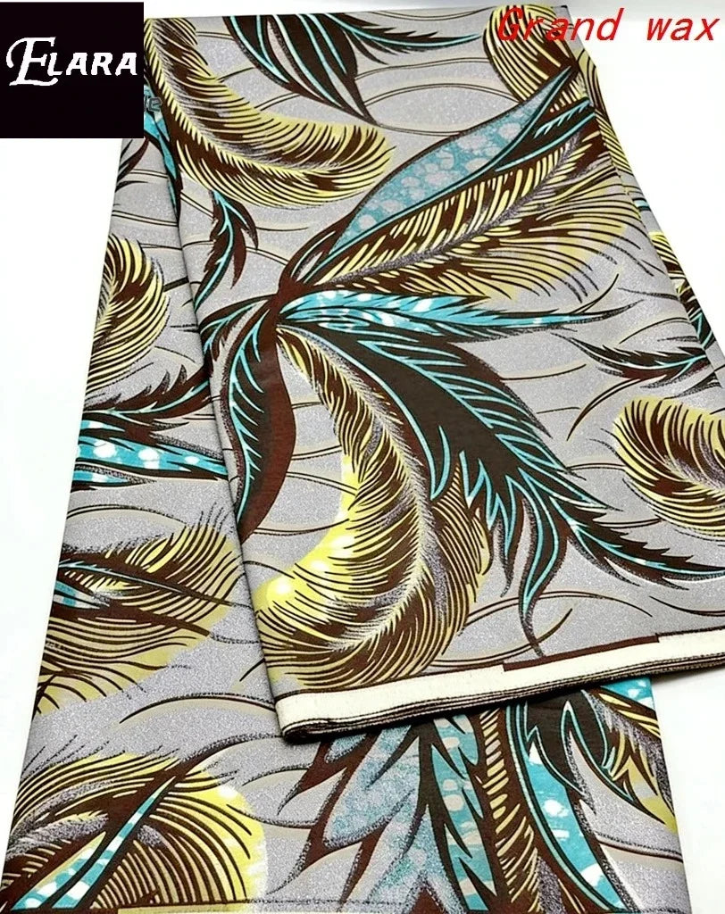 African Real Wax Print Fabric - Grand Original Ankara Blue Cotton Wax Material 6 Yards for Stylish Dresses & Uniforms