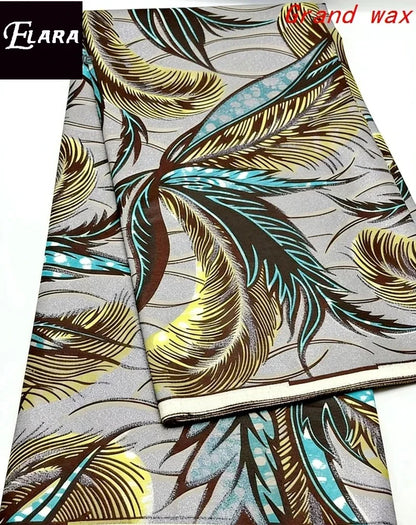 African Real Wax Print Fabric - Grand Original Ankara Blue Cotton Wax Material 6 Yards for Stylish Dresses & Uniforms