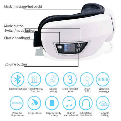 6D Smart Eye Massager — Vibration & Hot Airbag Compress, Bluetooth Music Eye Massage Glasses for Relaxation & Fatigue Relief