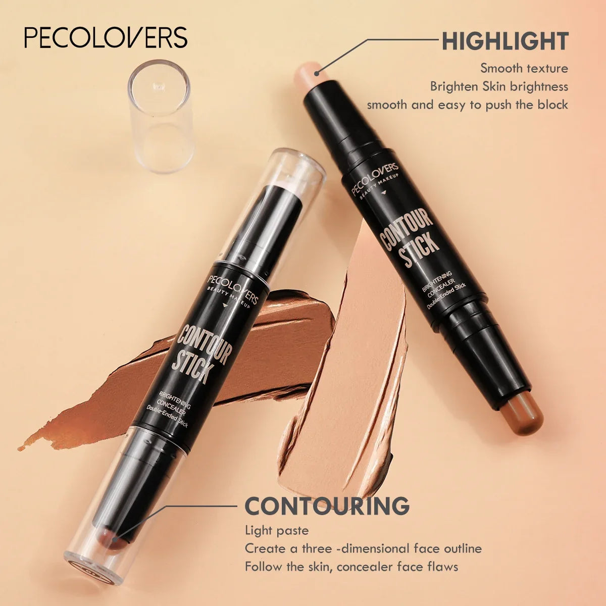 Double Head Contour Stick - Cream Concealer & Highlighter Makeup for Nose Sculpting and V Face Definition