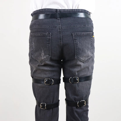 Men's Punk Leather Thigh Harness - Garter Belt with Adjustable Leg Rings for Gothic Fashion