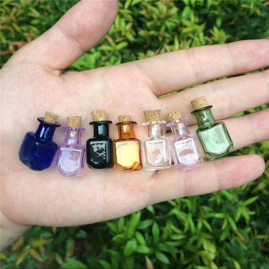 9pcs Mini Glass Bottles with Cork Stopper – Colorful Wishing Bottle Pendants for DIY Crafts & Home Decor