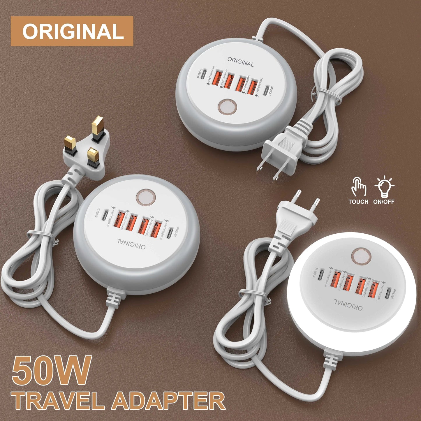 50W 6-Port USB PD Charger - Fast Charging Travel Adapter with Quick Charge 3.0 for iPhone, Samsung & Xiaomi