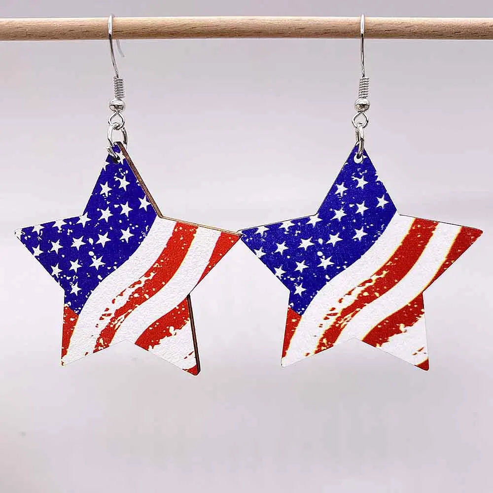 American Flag Drop Dangle Earrings - Patriotic 4th of July Teardrop Tassel Rhinestone Jewelry for Women
