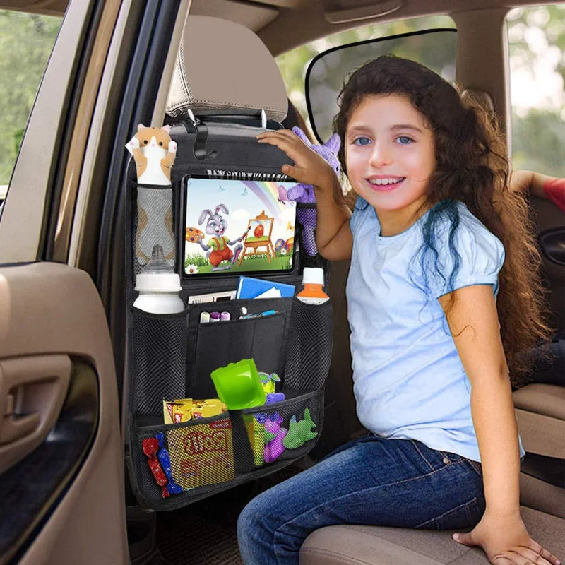 Car Backseat Organizer - Touchscreen Tablet Holder with Storage Pockets & Seat Back Protector