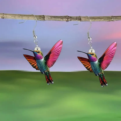 FTCY Acrylic Hummingbird Drop Earrings - Retro Colorful Bird Jewelry Gift for Women