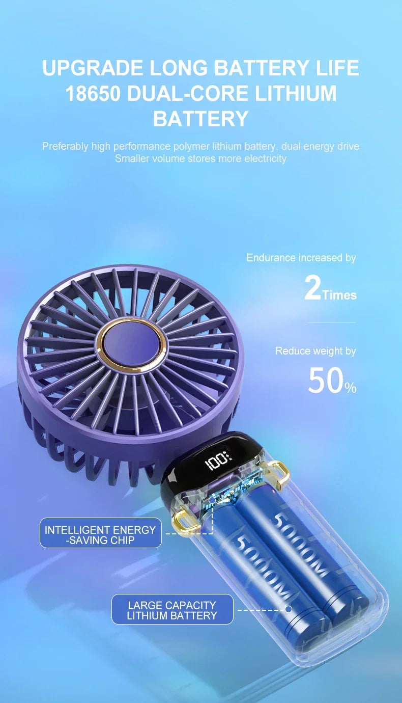 Digital Display USB Handheld Mini Fan – Portable Foldable Silent Fan for Office, Students, Desktop with Multi-Speed Adjustment
