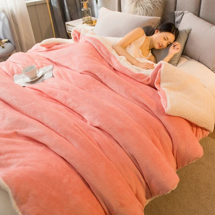 Wool Throw Blanket – Double-Sided Warm Winter Bedspread for Queen Beds & Camping