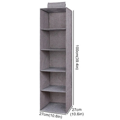 Cotton Linen Hanging Storage Bag with Drawers — Collapsible Wardrobe Organizer Box and Clothes Holder Shelves