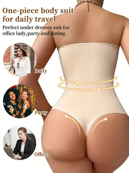 Women’s Strapless Thong Bodysuit - Full-Body Tummy Control Shaper with Removable Push-Up Bust, Up to 4XL