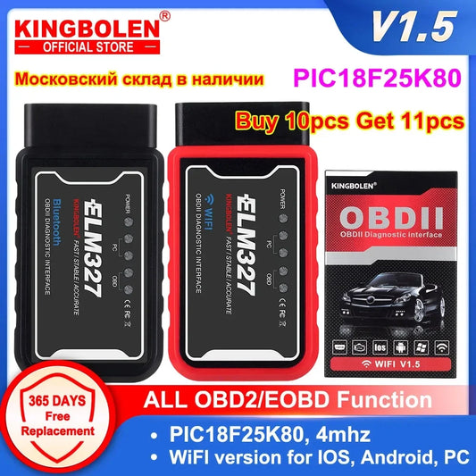ELM327 V1.5 OBD2 Scanner - Bluetooth & WiFi Car Code Reader Diagnostic Tool for iPhone Android