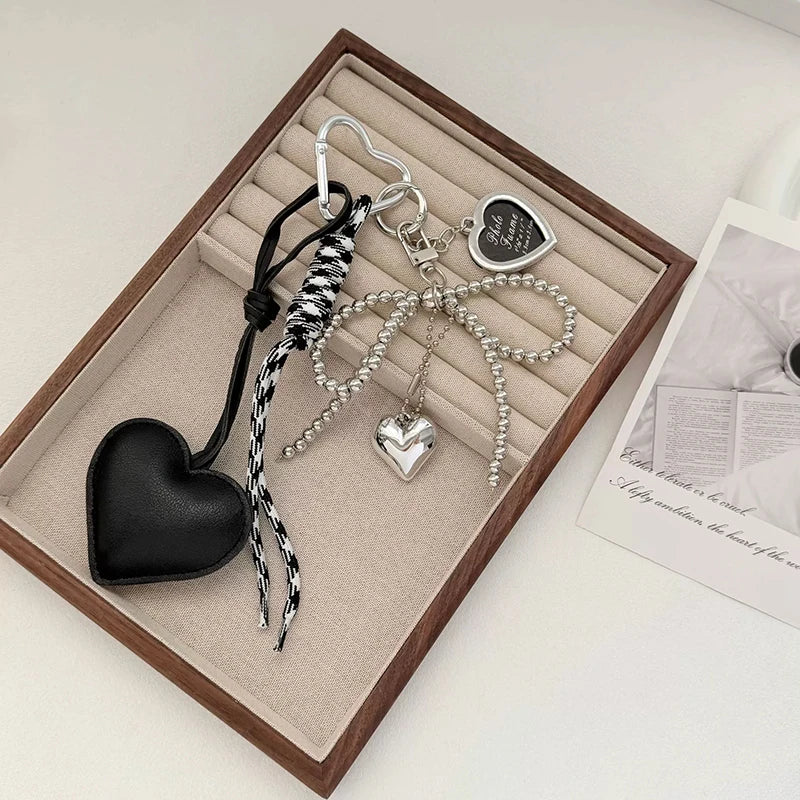 Bow Bag Keychain - Heart Charm Phone Strap Braided Pendant