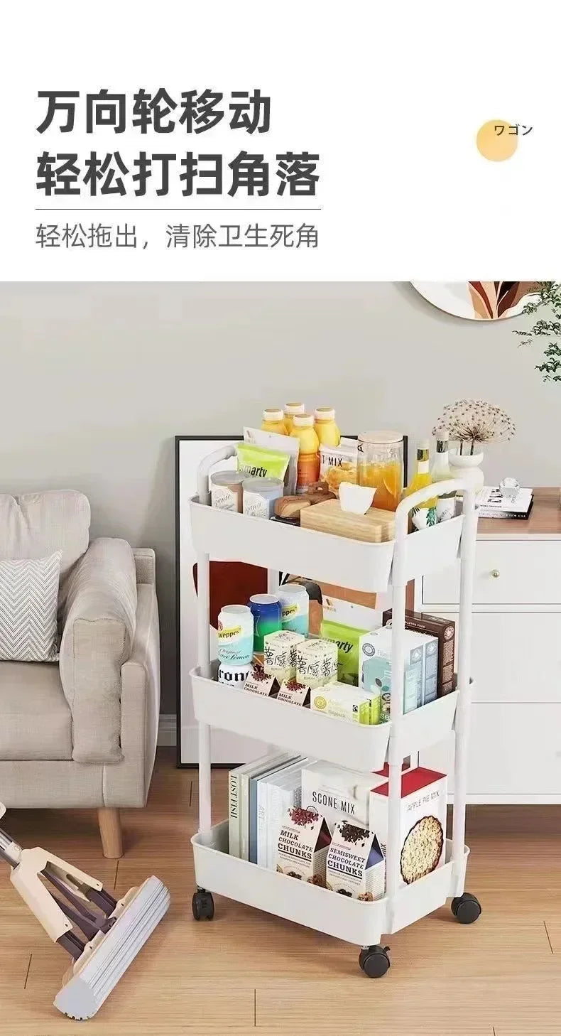 Multi-Layer Trolley Storage Rack - Mobile Organizer for Kitchen, Bedroom, and Bathroom, Ideal for Snacks and Baby Items