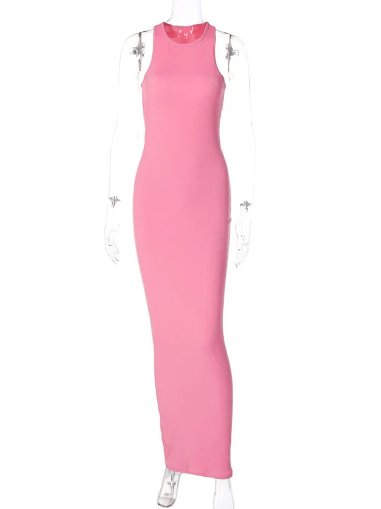 Hugcitar Ribbed Bodycon Maxi Dress - Y2K Sleeveless Sexy Club Party Streetwear Outfit for Women