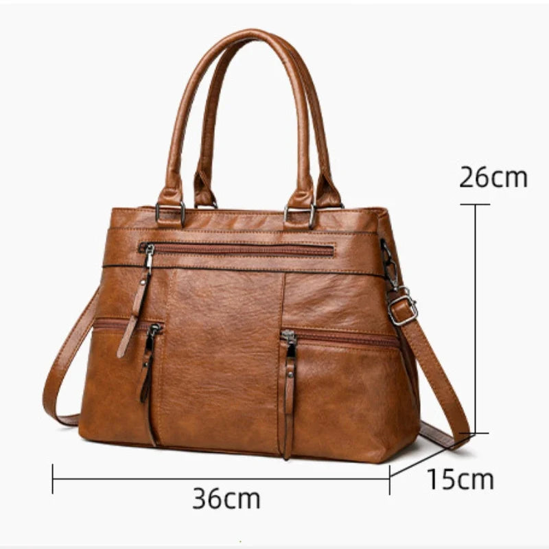 Women's Leather Handbag - Elegant Top-Handle Shoulder Crossbody Bag & Casual Tote Purse