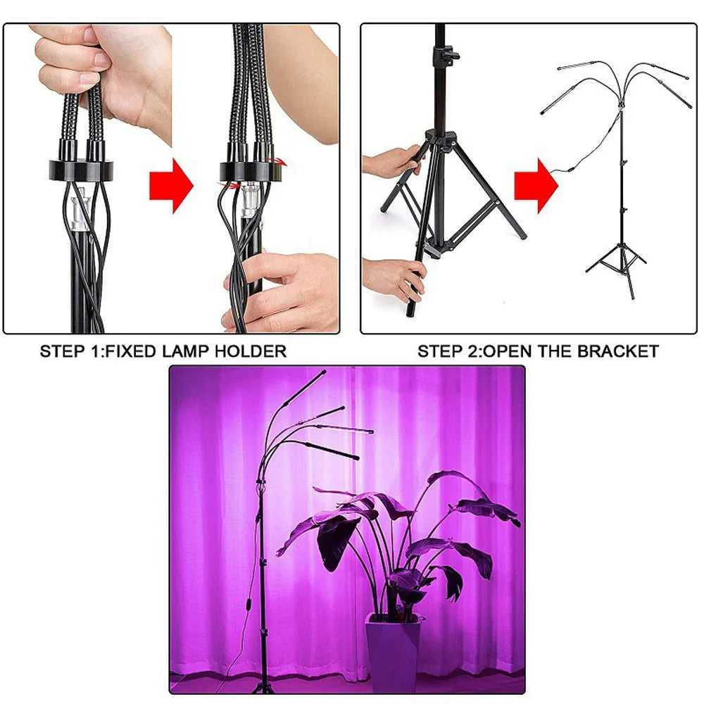 USB LED Plant Growth Lamp with Floor Stand — Full-Spectrum Hydroponic Light, Dimmable Timer for Indoor Flowers & Plants