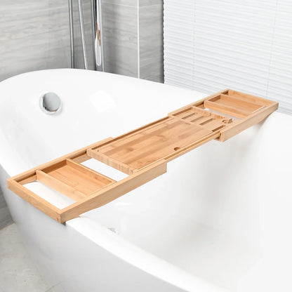 Expandable Luxury Wooden Bathtub Caddy Tray – Non-Slip Spa Organizer with Tablet & Soap Holder (23.62''-34.25'')