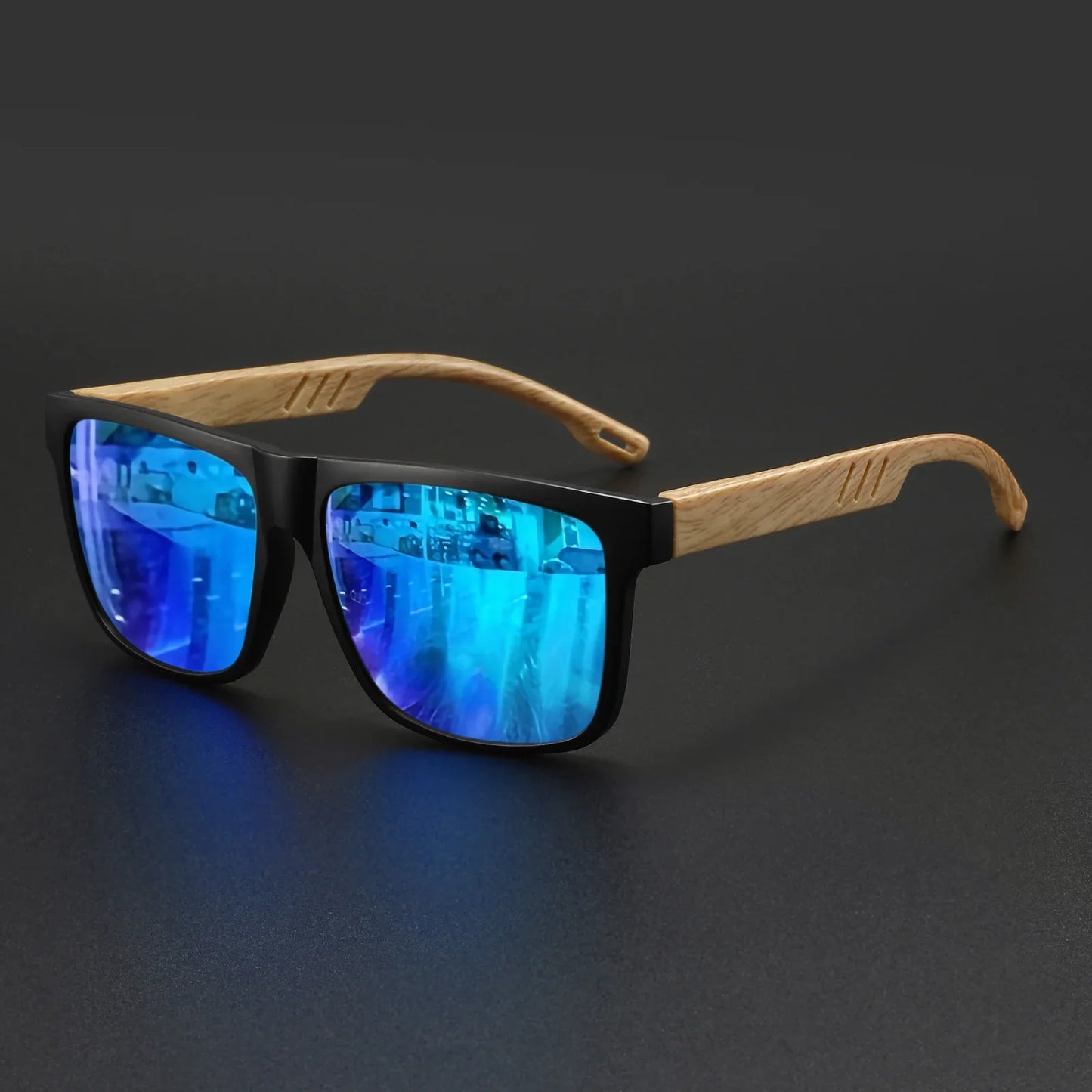 Wood Grain Square Sunglasses - UV400 Unisex Fashion Eyewear for Driving, Hiking & Travel