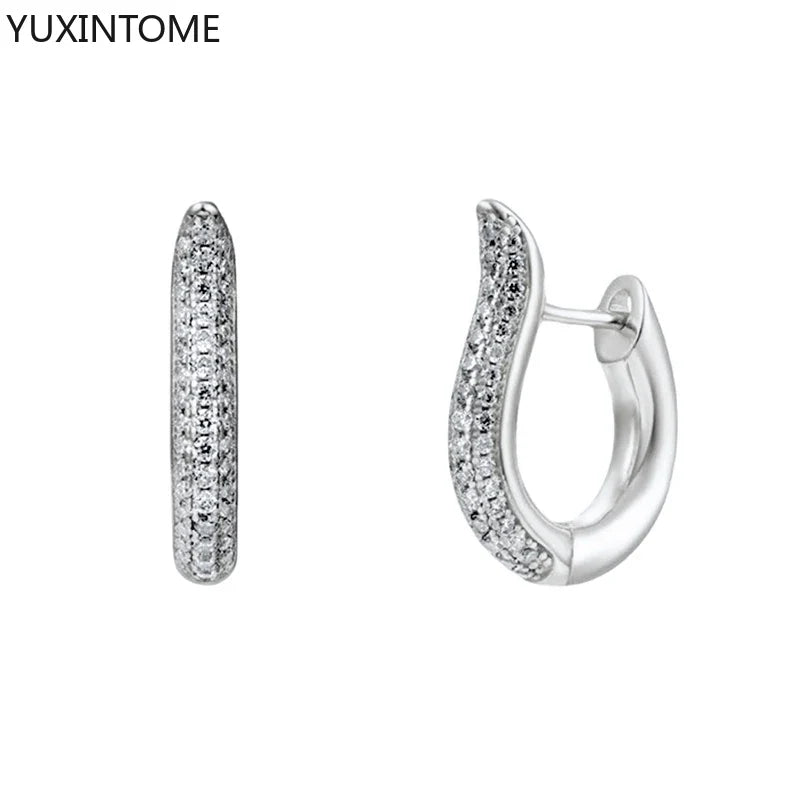 925 Sterling Silver White Zircon Hoop Earrings for Women – Fashion Geometric Crystal Silver Earrings Fine Jewelry Elegant Daily Wear Jewelry